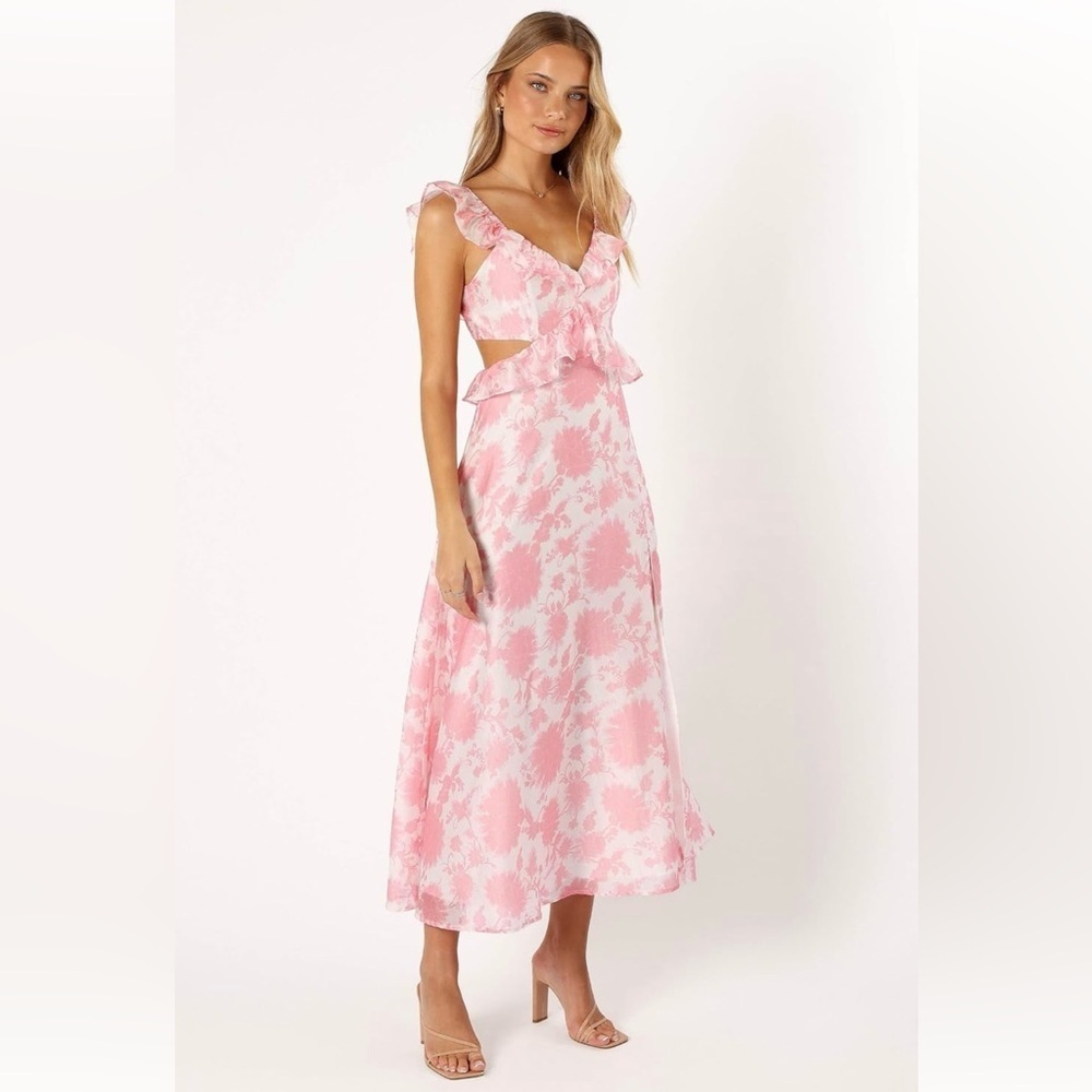 Women's Rori Ruffle Maxi Dress Chic Pink Floral Midi Dress